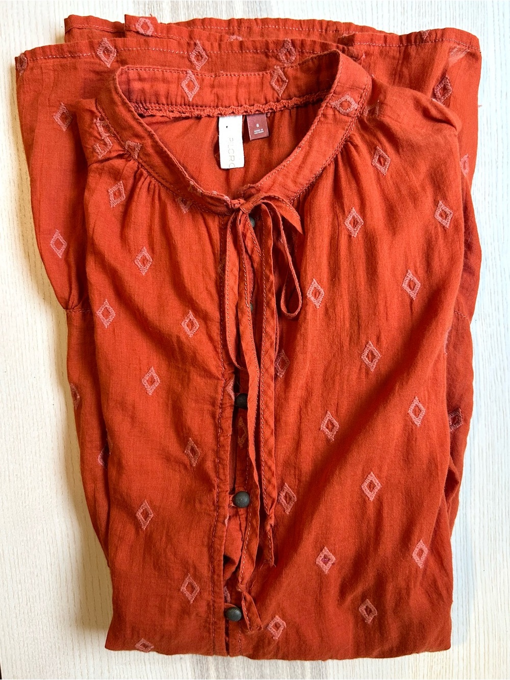 PILCRO Anthropologie Burnt Orange Tiered Tunic Cotton Boho Lightweight Size S - Picture 7 of 9